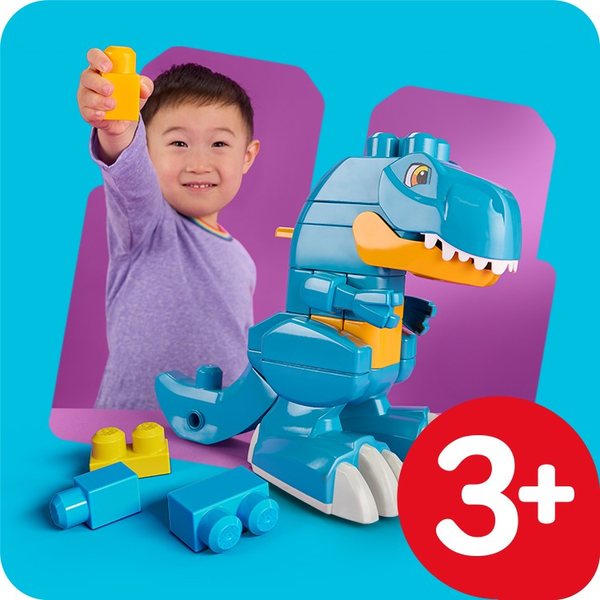 Child playing with a MEGA BLOKS set labelled 3+